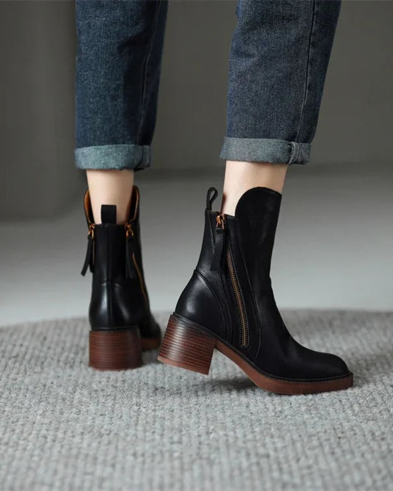 Alma | Botas de cuero con tacón cuadrado