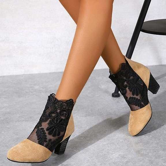 Julia | Botines elegantes de encaje con tacón