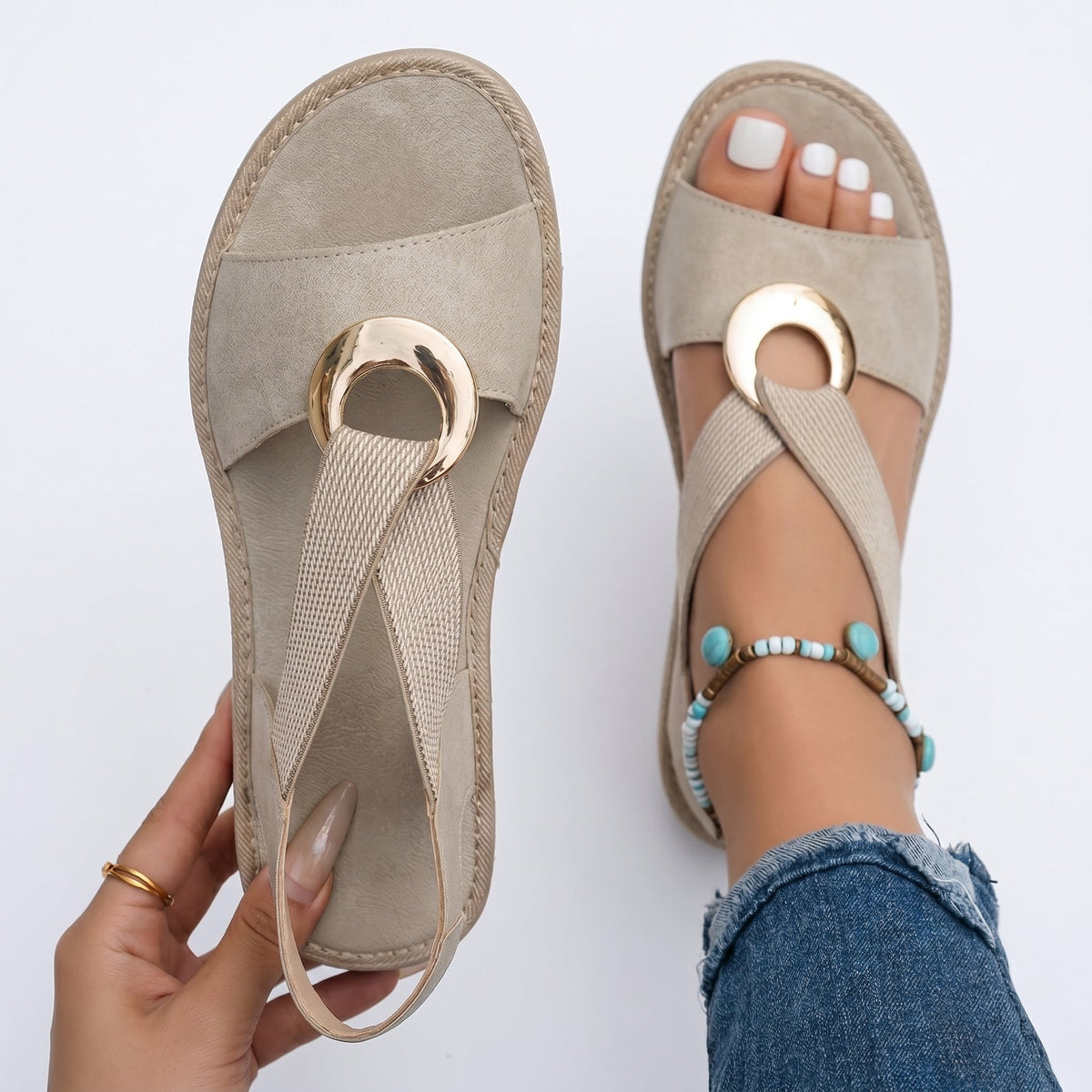 Gabriela - Sandalias Planas con Detalle Metálico