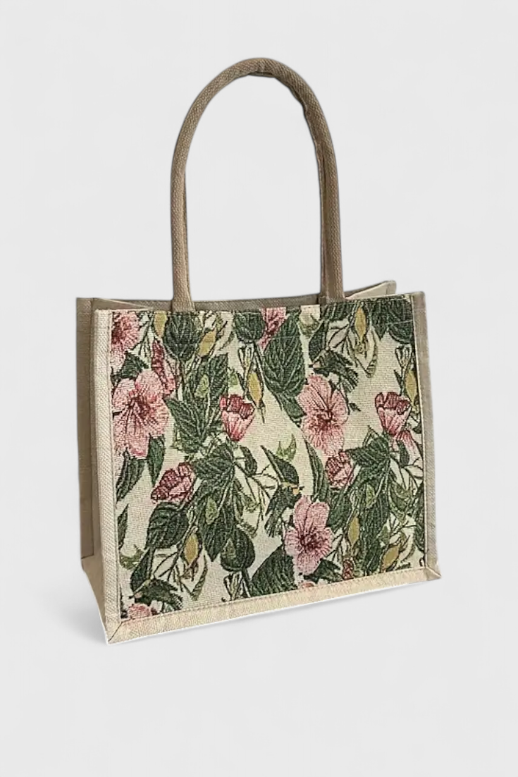 Bolsa de Yute Ecológica con Estampado Floral