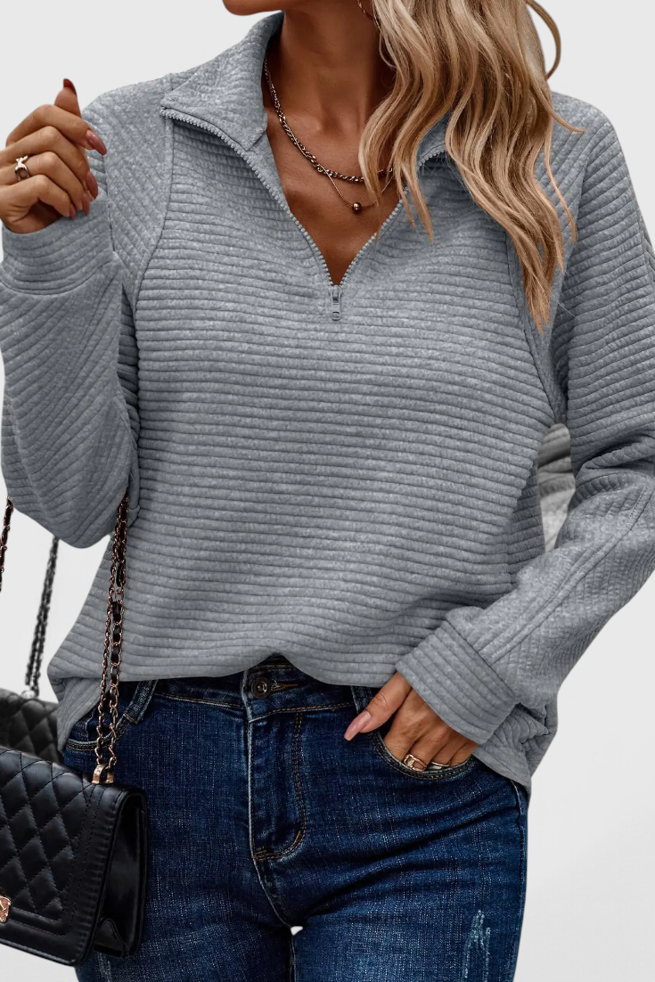 Elene | Jersey de Cuello en V con Cremallera y Manga Larga